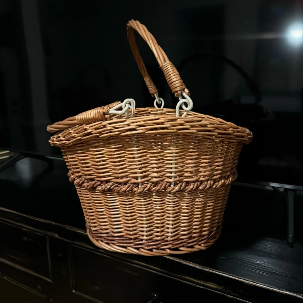 Vintage Hand Woven Oval Gathering Harvest Basket With Handles